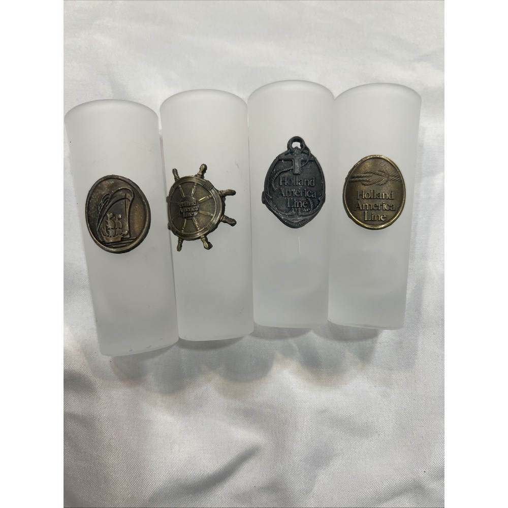 HOLLAND AMERICAN LINE Set of 4 Cordial Glasses Unique Vintage Shot Glasses Bar